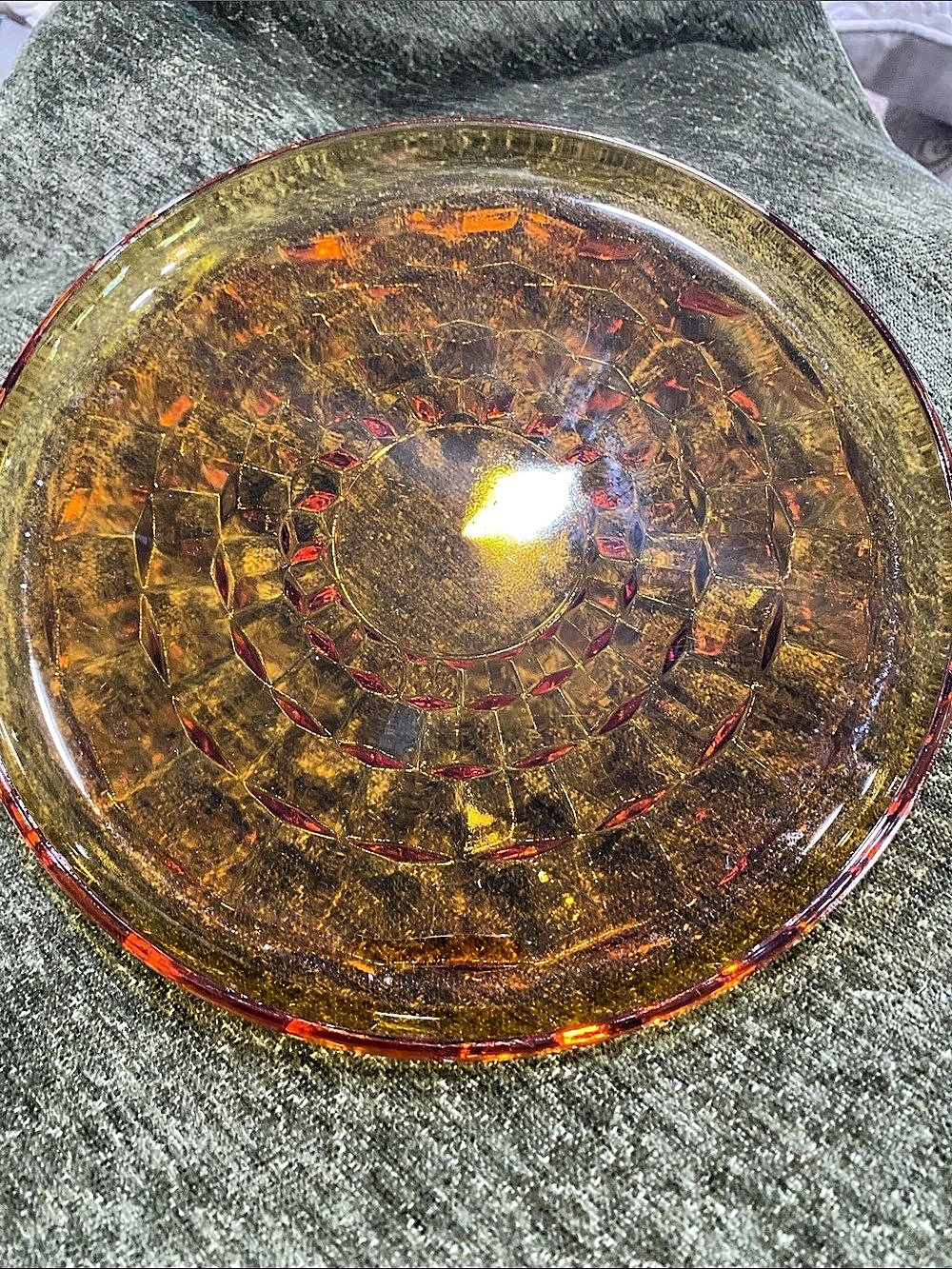 Vintage Amber Geometric Glass Salad or Lunch Plate 9”